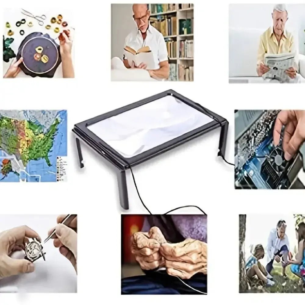 Skládací 3x stolní lupa s LED osvětlením pro čtení bez použití rukou - Fioriscas