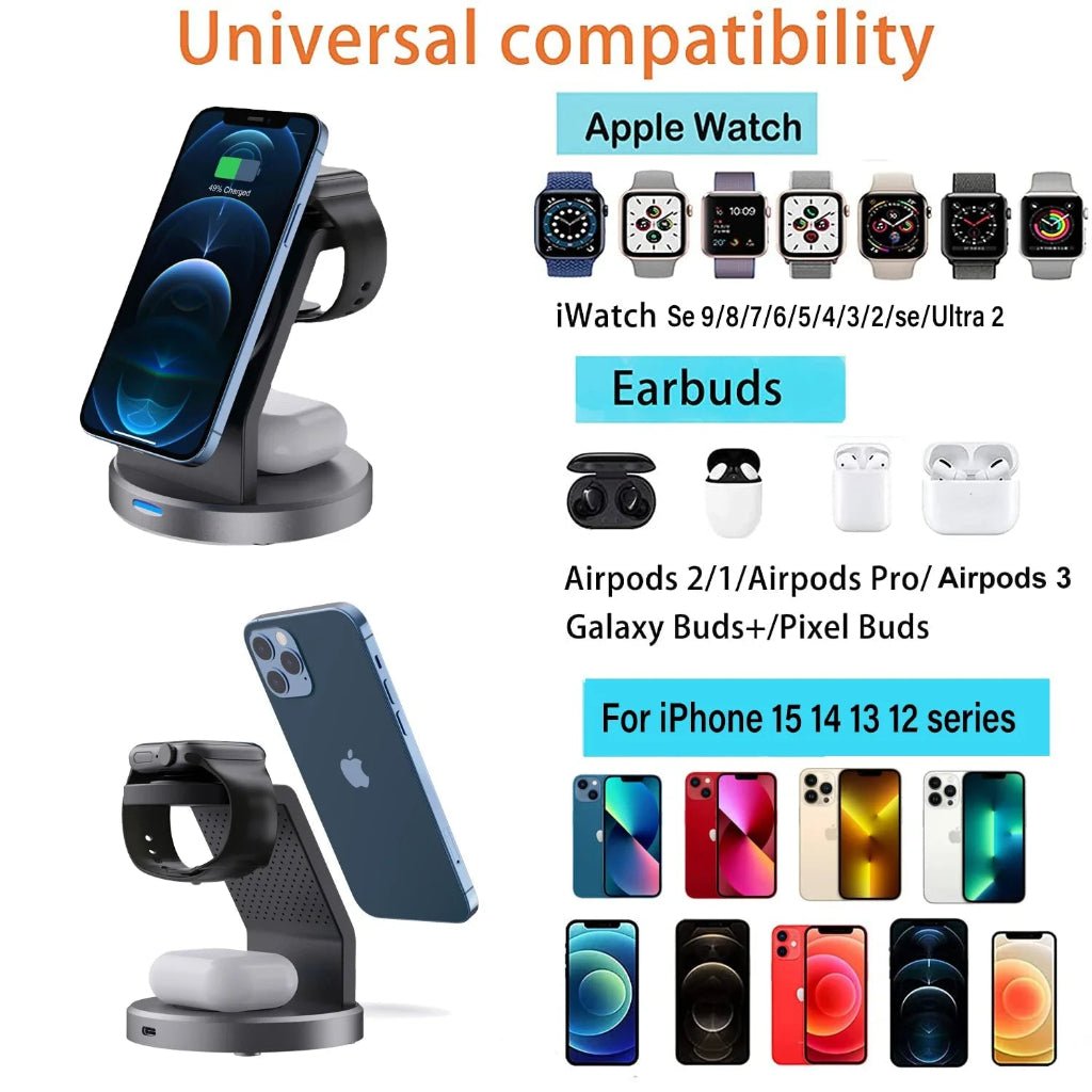 3-in-1 Magnetic Charging Station for iPhone, Watch & AirPods - Fioriscas