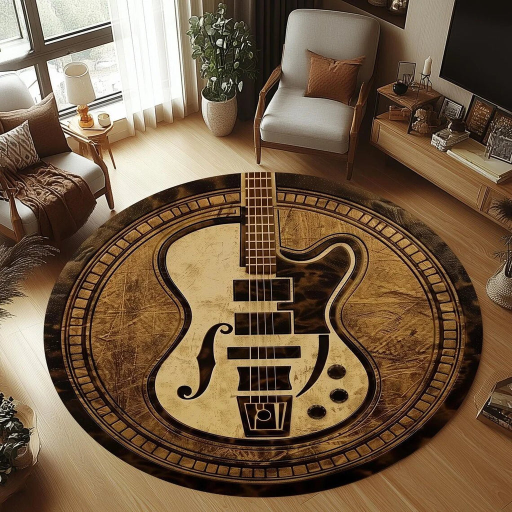 Tapete redondo de flanela para guitarra, antiderrapante e lavável à máquina para quarto infantil - Fioriscas