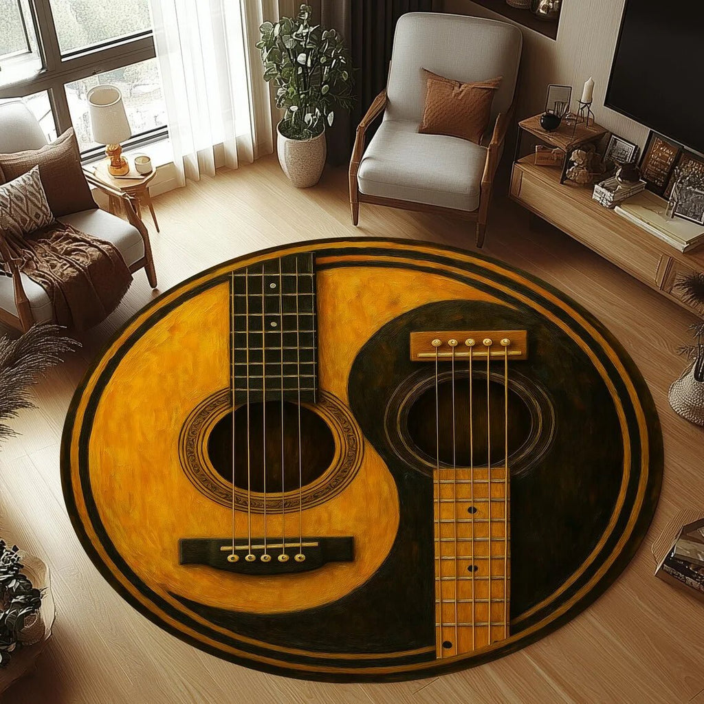 Tapete redondo de flanela para guitarra, antiderrapante e lavável à máquina para quarto infantil - Fioriscas