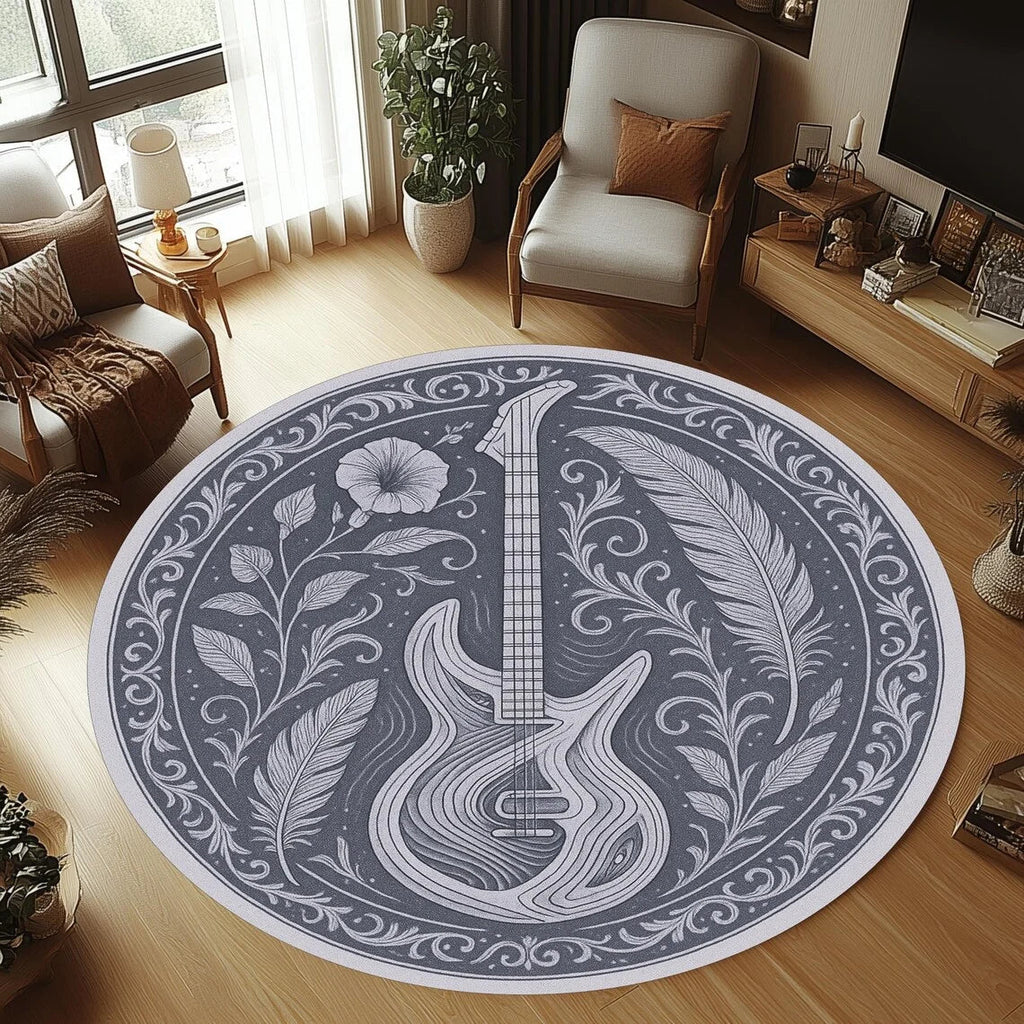 Tapete redondo de flanela para guitarra, antiderrapante e lavável à máquina para quarto infantil - Fioriscas