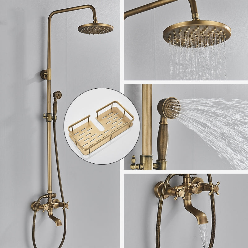 Vintage Copper Shower Faucet Set with Brass Thermostatic Valve