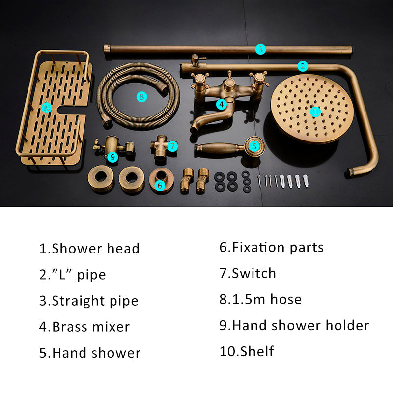 Vintage Copper Shower Faucet Set with Brass Thermostatic Valve