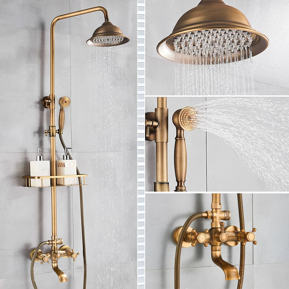 Vintage Copper Shower Faucet Set with Brass Thermostatic Valve