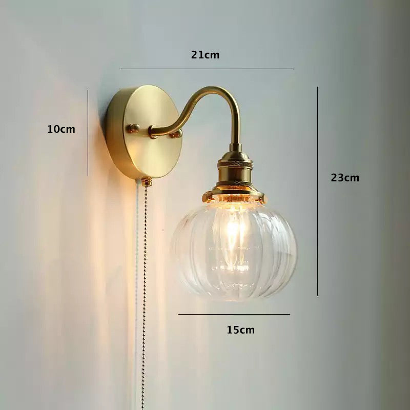 Wall Light With Vintage-Style Glass Globe Shade In Clear, Milky Or Blue
