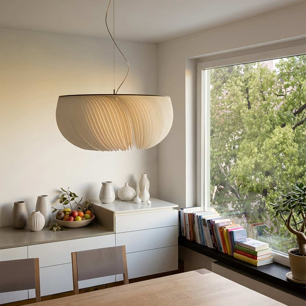 Aurelia Wave Chandelier With White Acrylic Shade And Parchment Glow
