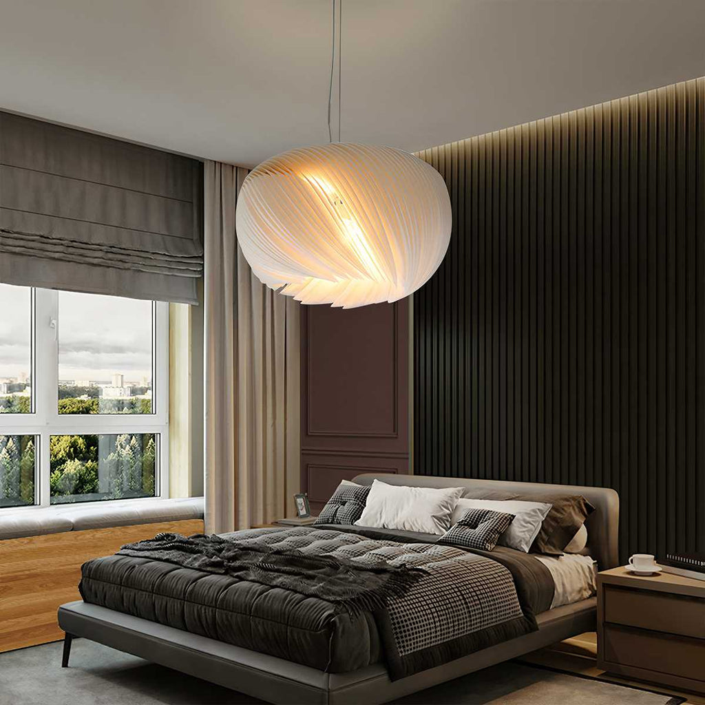 Aurelia Wave Chandelier With White Acrylic Shade And Parchment Glow