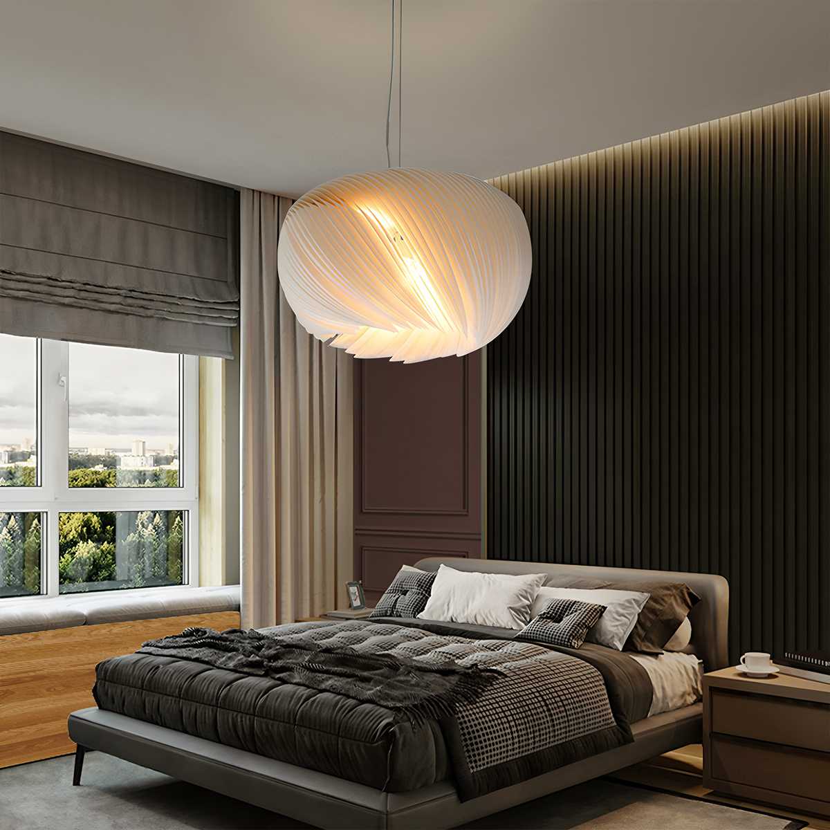 Aurelia Wave Chandelier With White Acrylic Shade And Parchment Glow