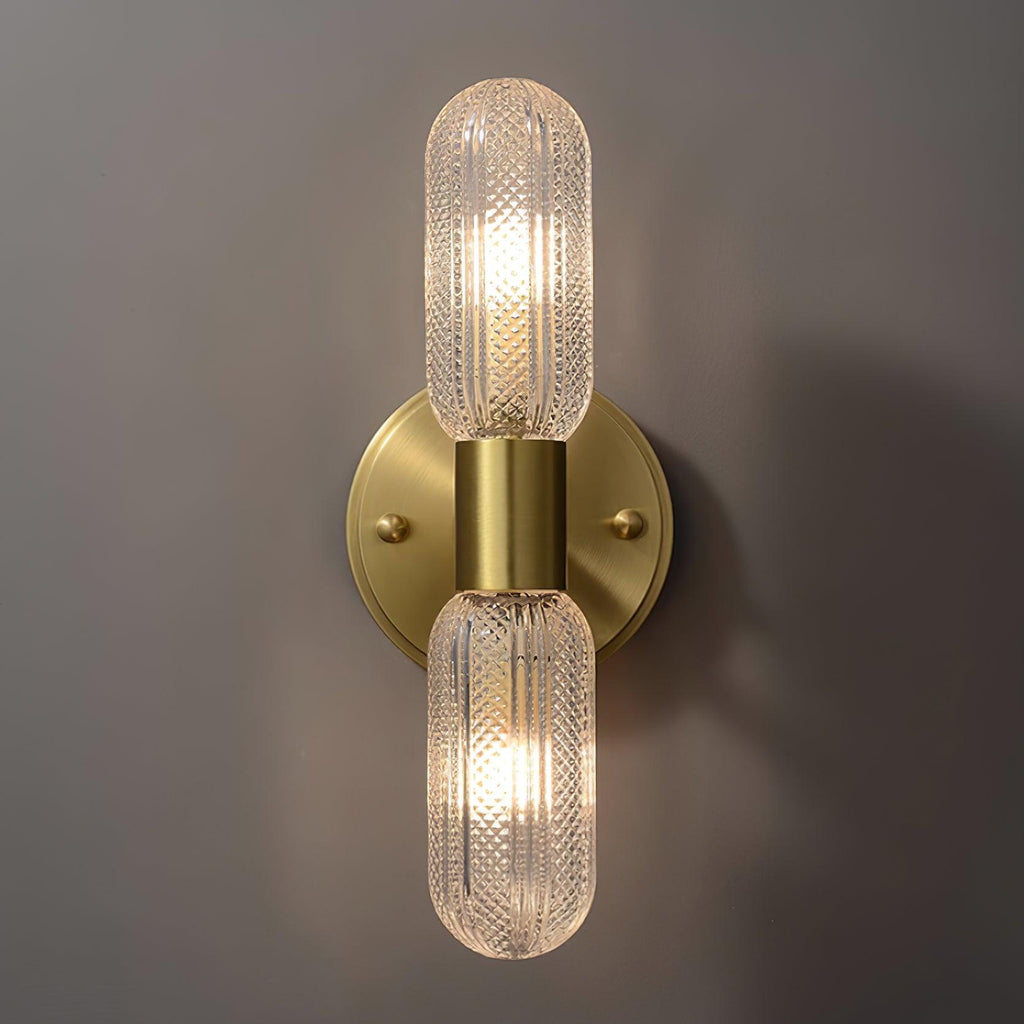 Evania Brass and Textured Glass Double Light Wall Sconce | Fioriscas