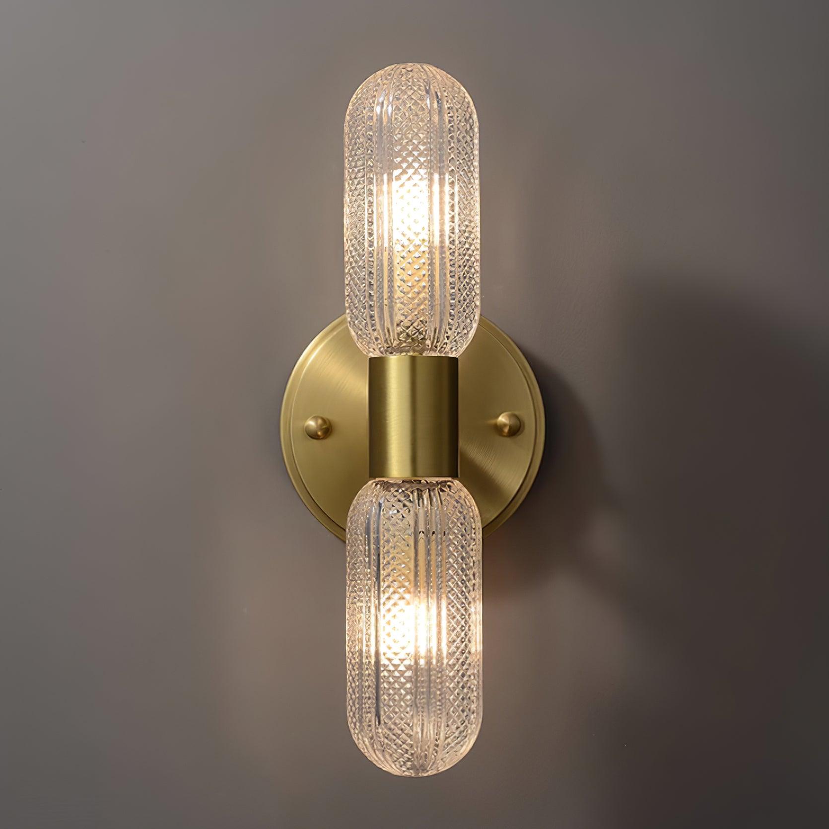 Evania Brass and Textured Glass Double Light Wall Sconce | Fioriscas