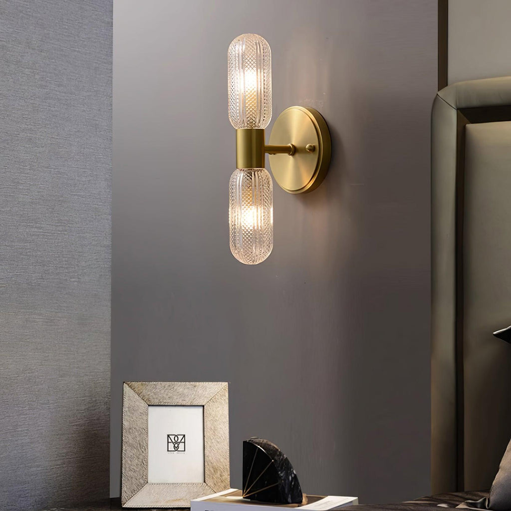Evania Brass and Textured Glass Double Light Wall Sconce | Fioriscas
