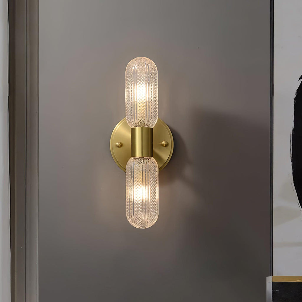 Evania Brass and Textured Glass Double Light Wall Sconce | Fioriscas