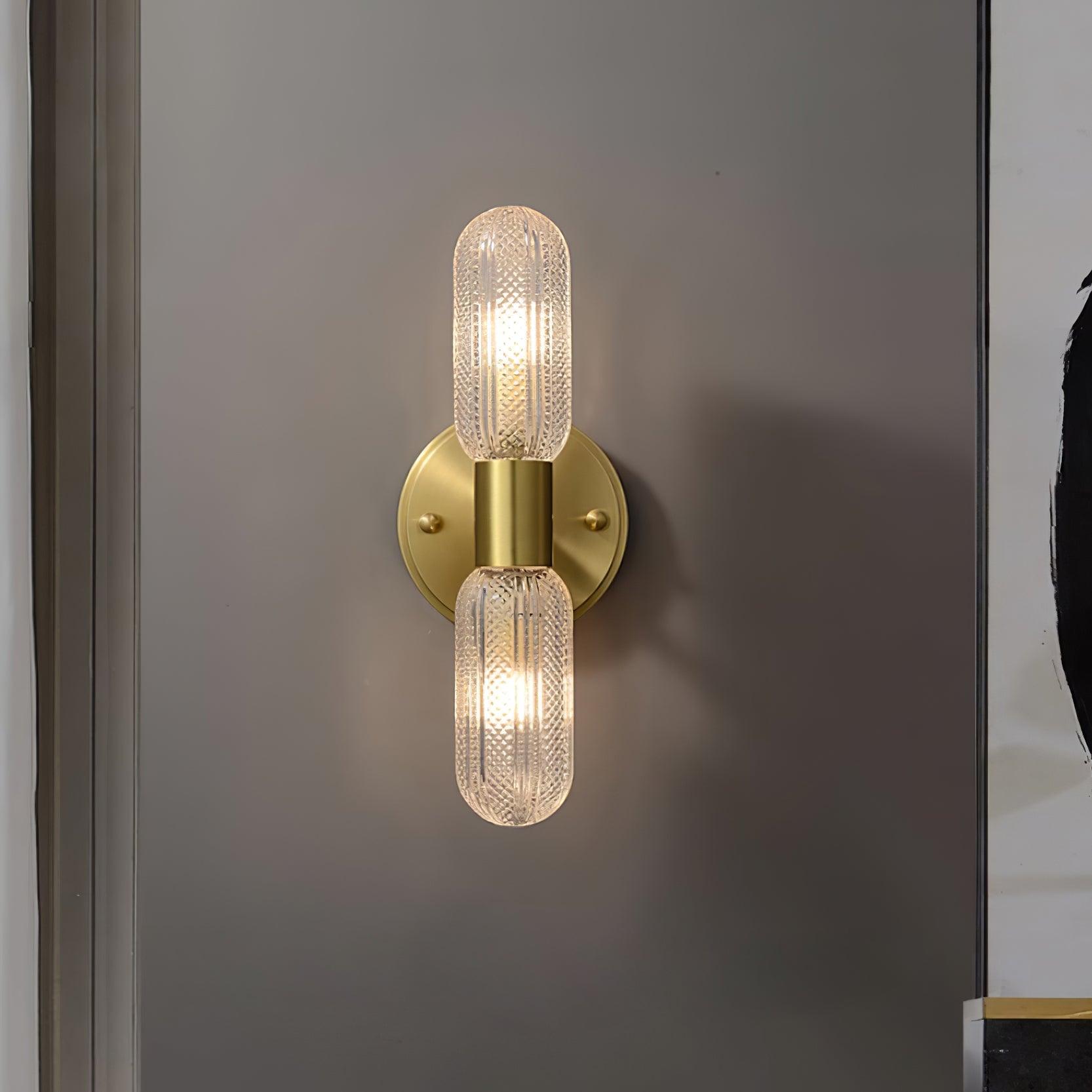 Evania Brass and Textured Glass Double Light Wall Sconce | Fioriscas