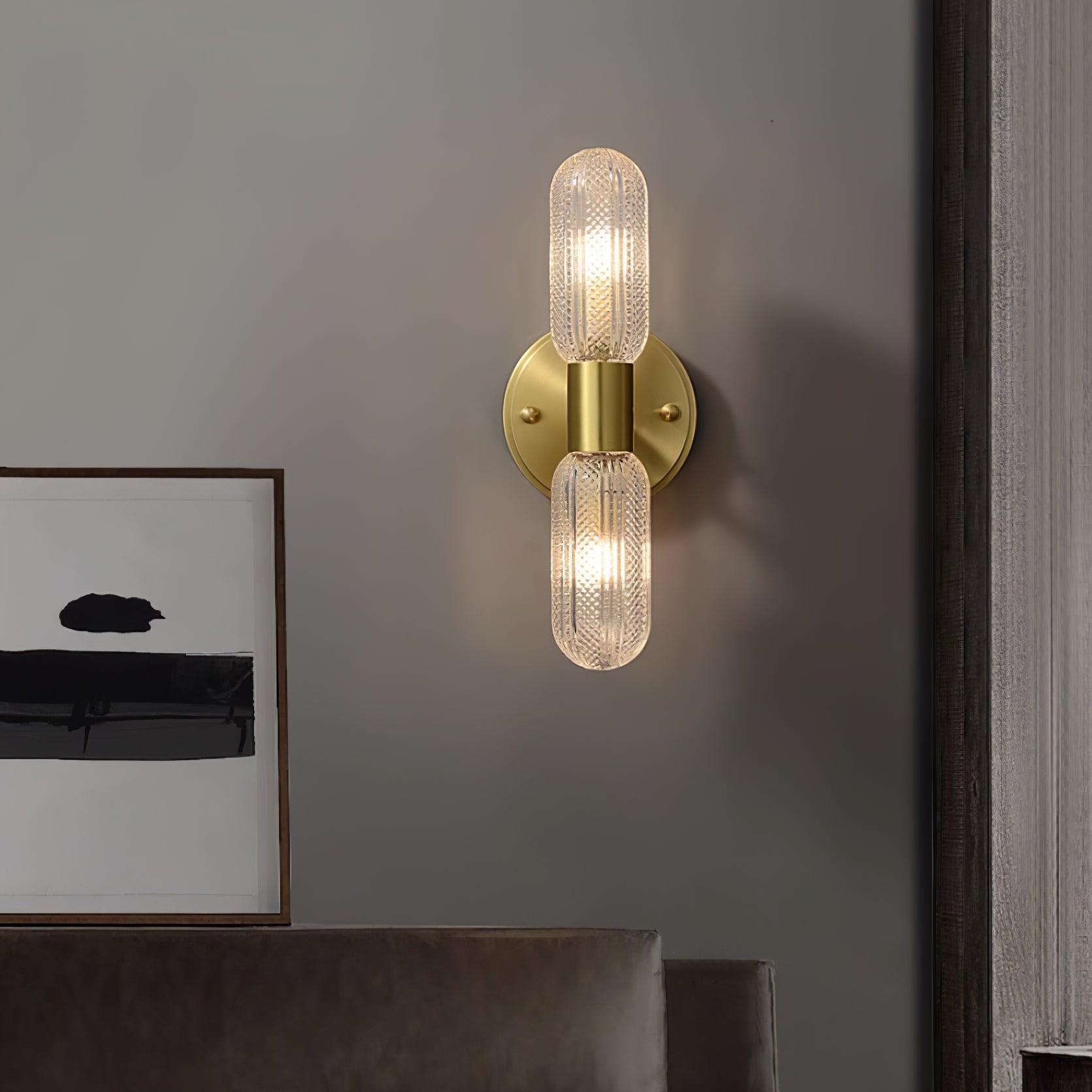 Evania Brass and Textured Glass Double Light Wall Sconce | Fioriscas