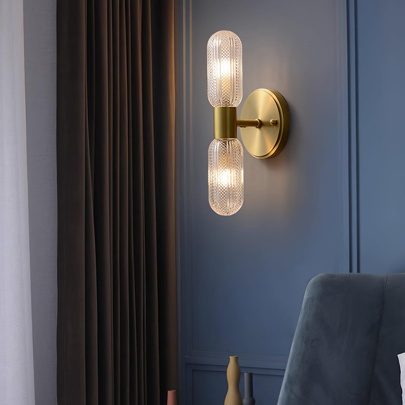 Evania Brass and Textured Glass Double Light Wall Sconce | Fioriscas