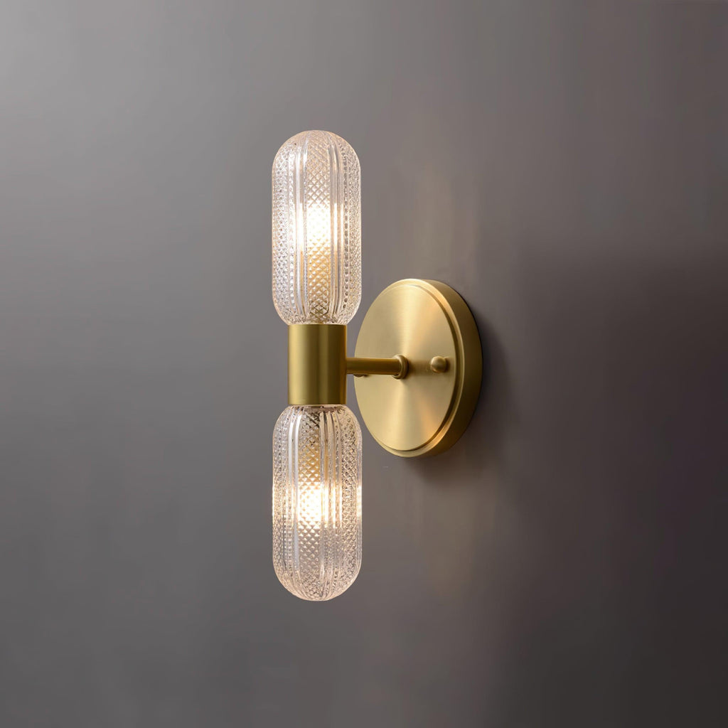 Evania Brass and Textured Glass Double Light Wall Sconce | Fioriscas