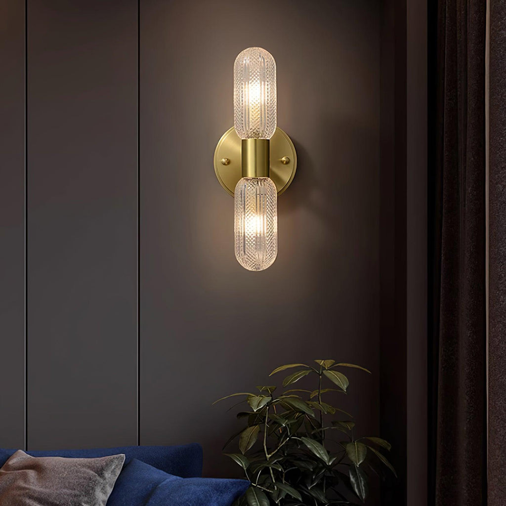 Evania Brass and Textured Glass Double Light Wall Sconce | Fioriscas