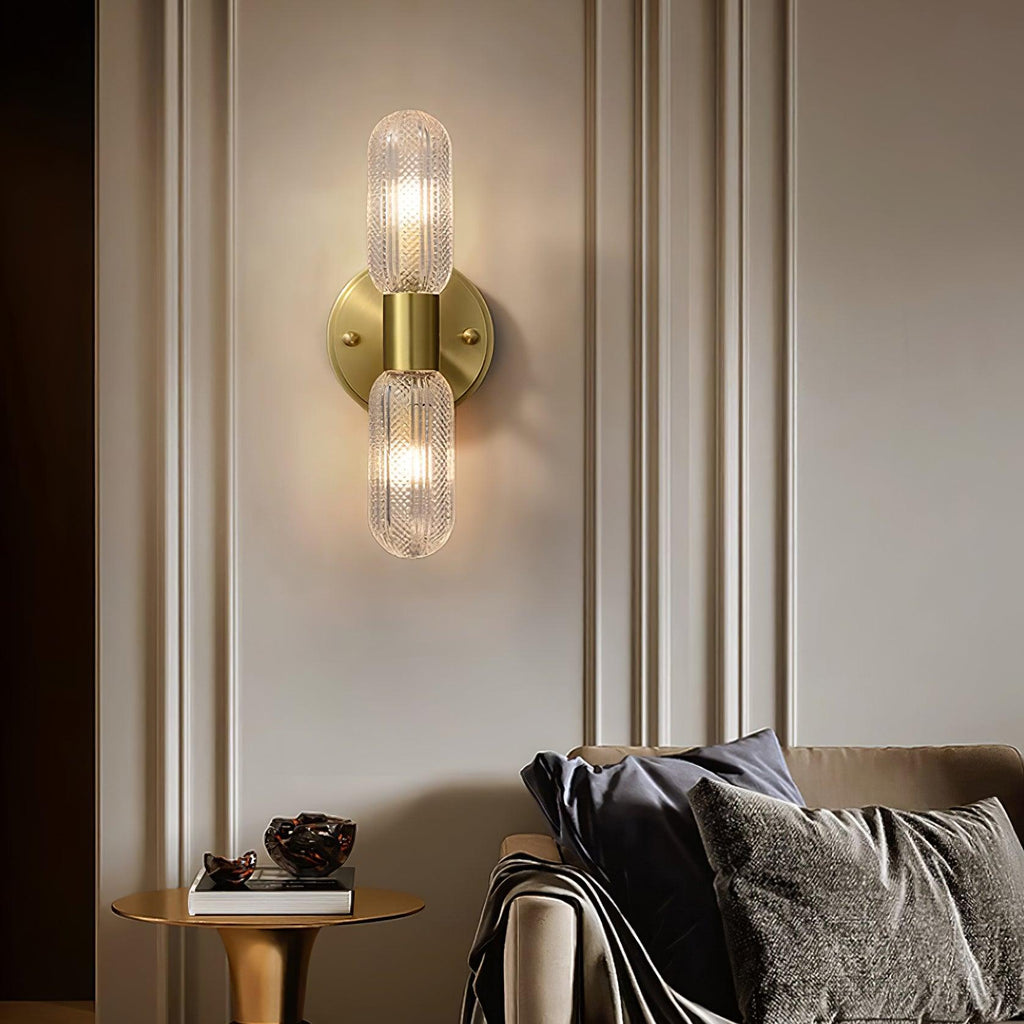 Evania Brass and Textured Glass Double Light Wall Sconce | Fioriscas