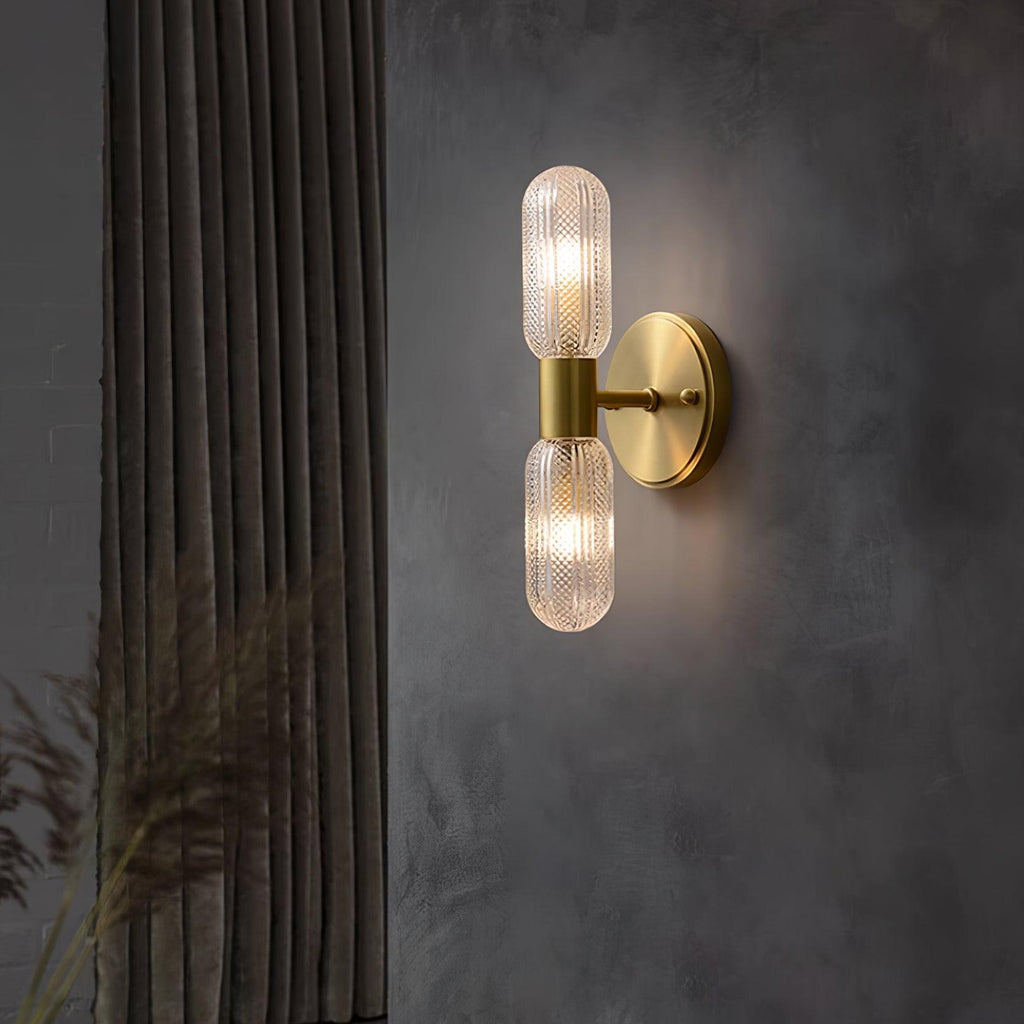 Evania Brass and Textured Glass Double Light Wall Sconce | Fioriscas