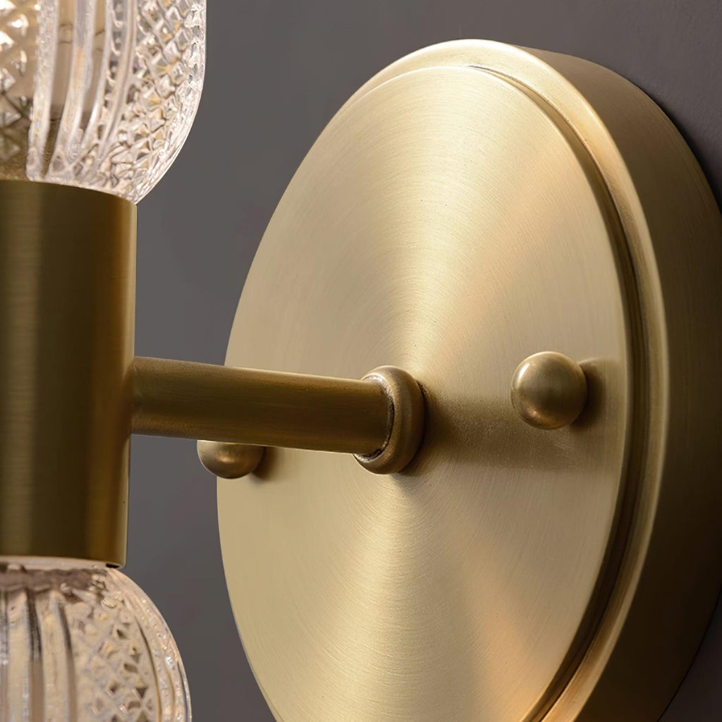 Evania Brass and Textured Glass Double Light Wall Sconce | Fioriscas