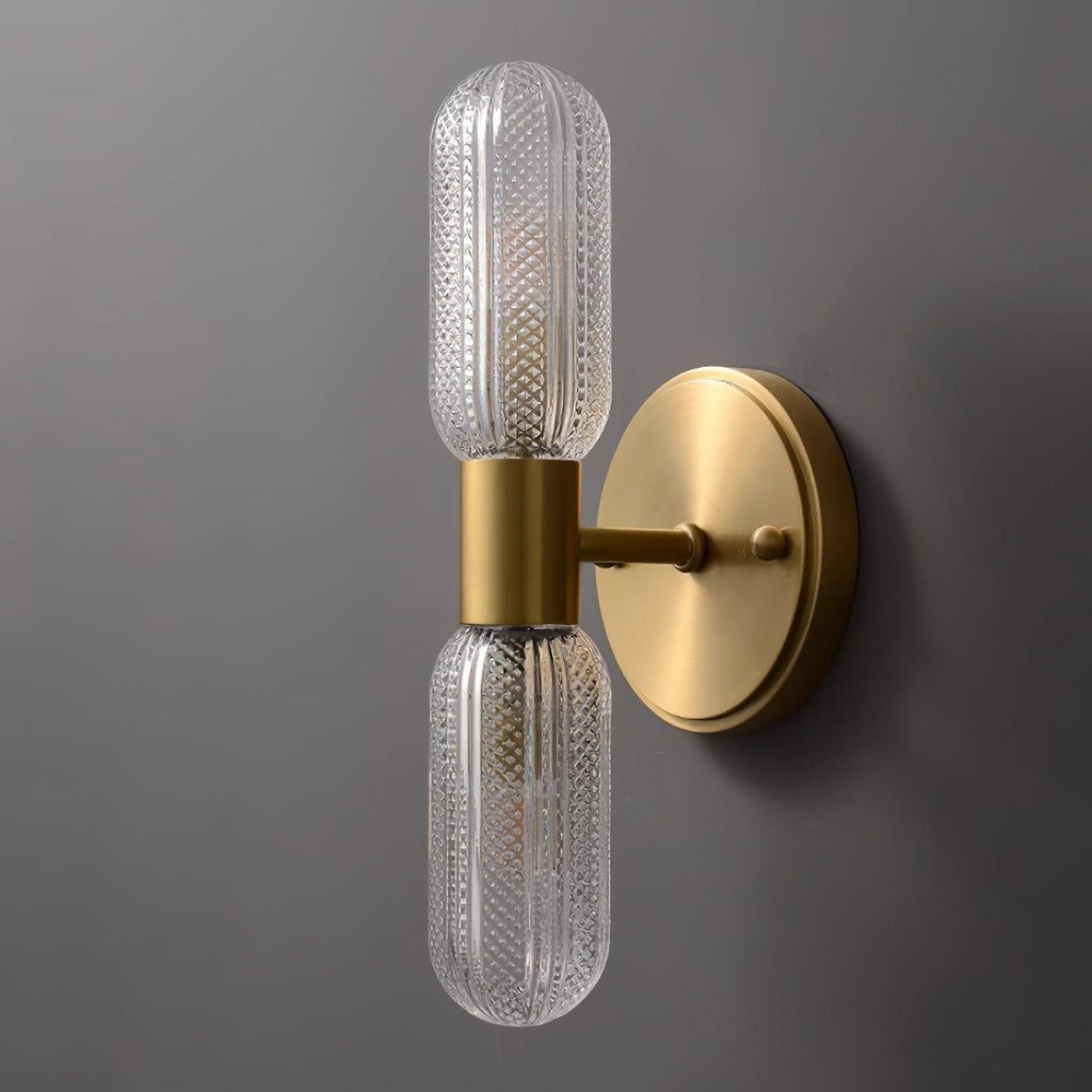 Evania Brass and Textured Glass Double Light Wall Sconce | Fioriscas