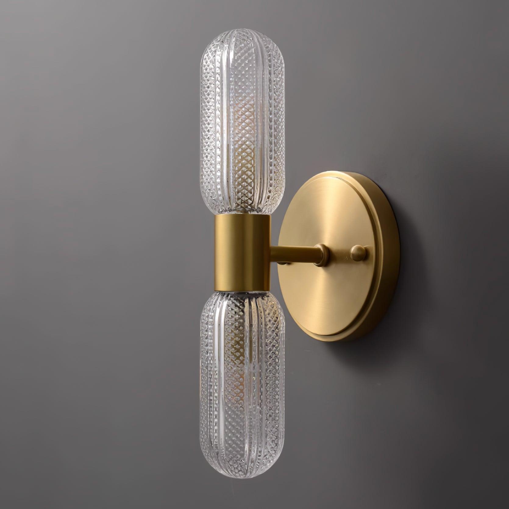 Evania Brass and Textured Glass Double Light Wall Sconce | Fioriscas