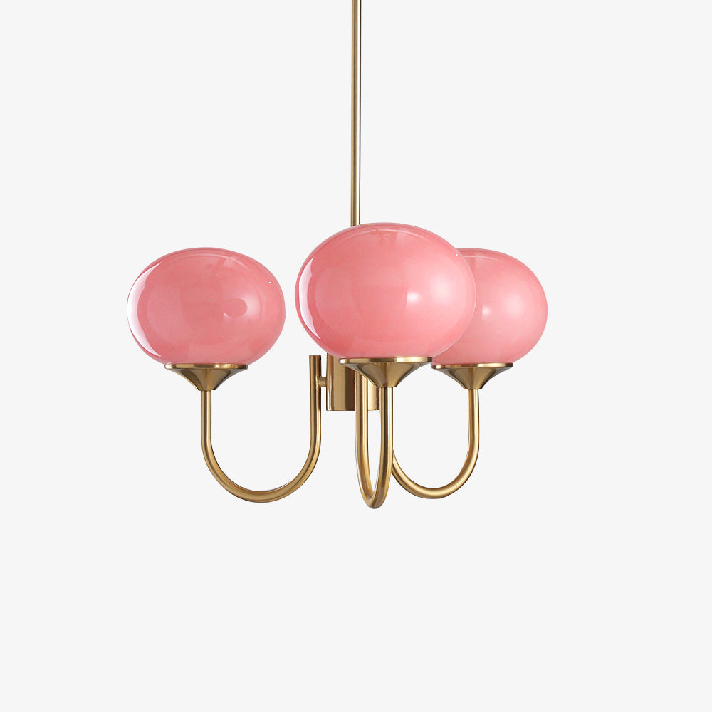 Candeeiro de Teto Alora em Vidro, Abajures Rosa Pálido, Cobre ou Cromo, 3 ou 5 Lâmpadas