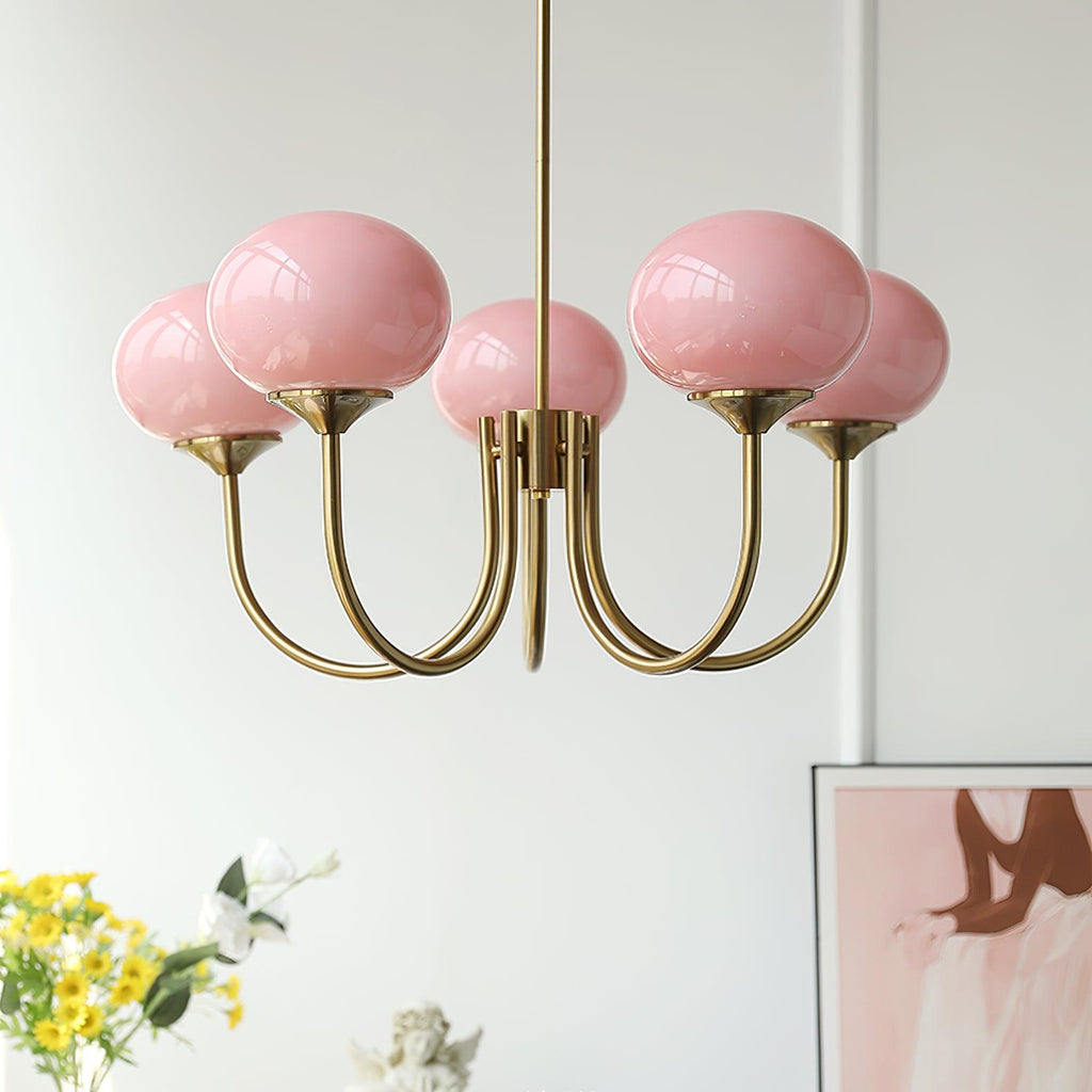 Candeeiro de Teto Alora em Vidro, Abajures Rosa Pálido, Cobre ou Cromo, 3 ou 5 Lâmpadas