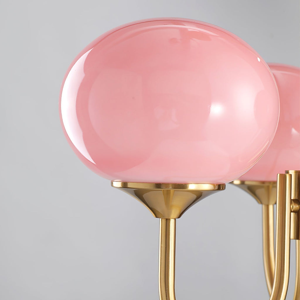 Candeeiro de Teto Alora em Vidro, Abajures Rosa Pálido, Cobre ou Cromo, 3 ou 5 Lâmpadas