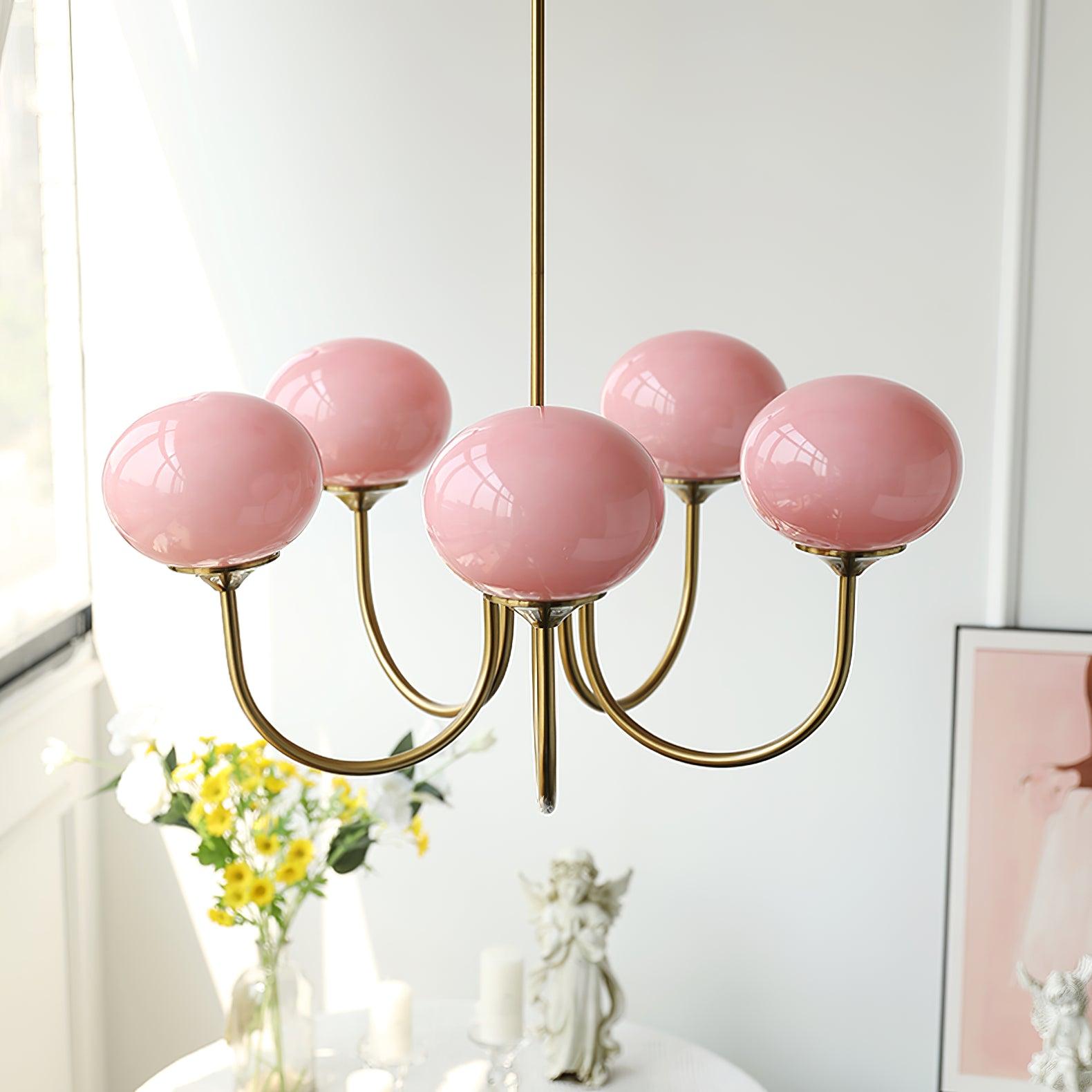 Candeeiro de Teto Alora em Vidro, Abajures Rosa Pálido, Cobre ou Cromo, 3 ou 5 Lâmpadas