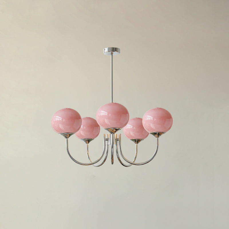 Candeeiro de Teto Alora em Vidro, Abajures Rosa Pálido, Cobre ou Cromo, 3 ou 5 Lâmpadas