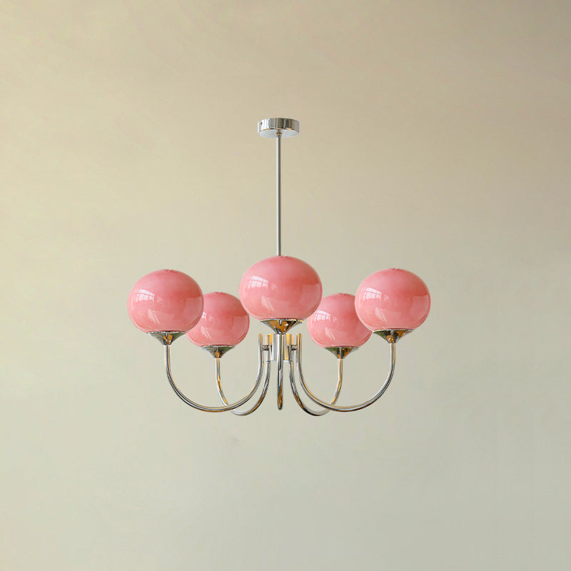 Candeeiro de Teto Alora em Vidro, Abajures Rosa Pálido, Cobre ou Cromo, 3 ou 5 Lâmpadas