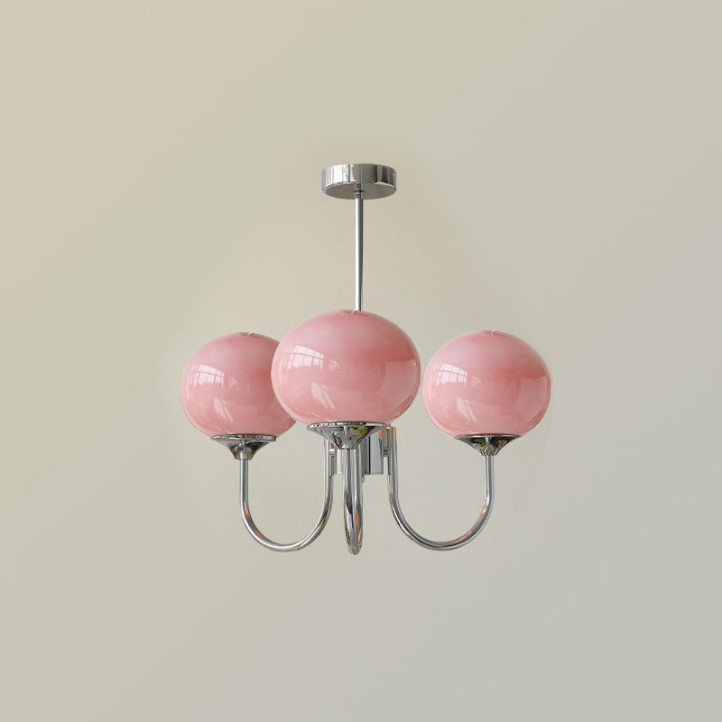 Candeeiro de Teto Alora em Vidro, Abajures Rosa Pálido, Cobre ou Cromo, 3 ou 5 Lâmpadas