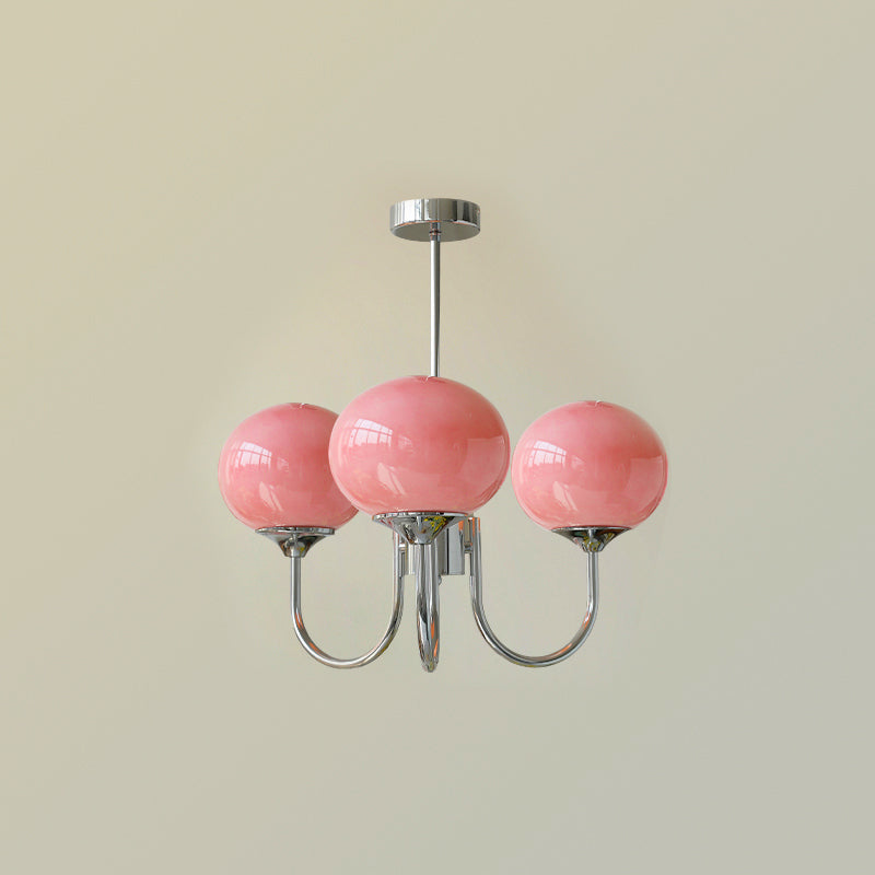 Candeeiro de Teto Alora em Vidro, Abajures Rosa Pálido, Cobre ou Cromo, 3 ou 5 Lâmpadas