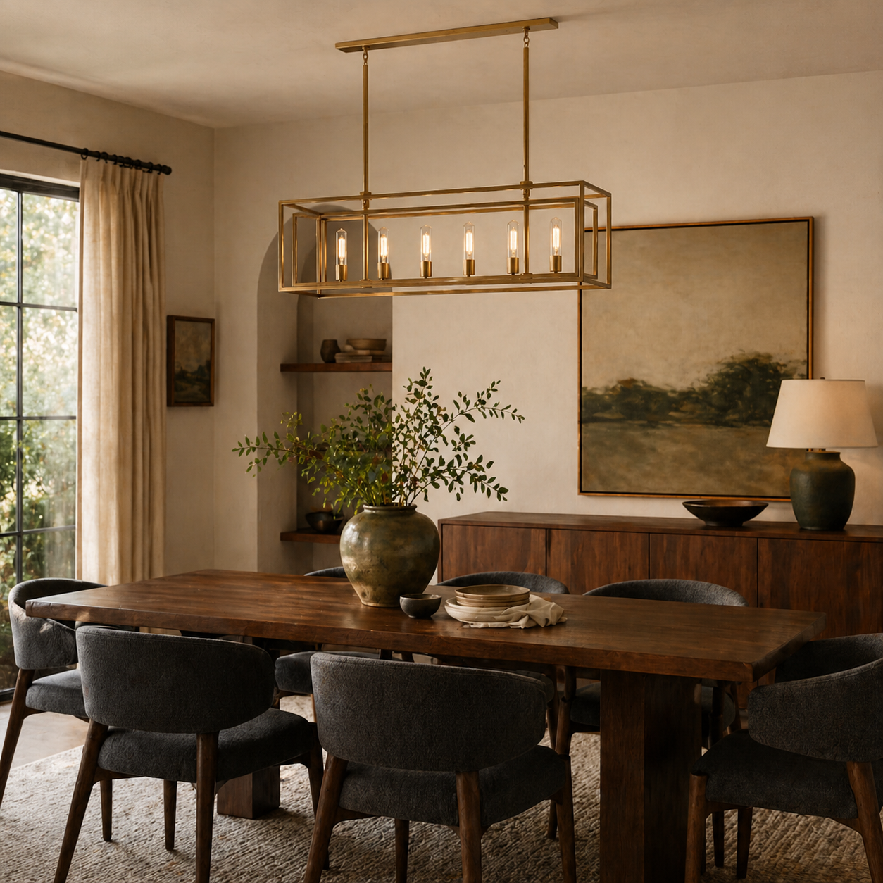 AeroLumen Linear Modern Lantern Chandelier With Floating Glass Panels