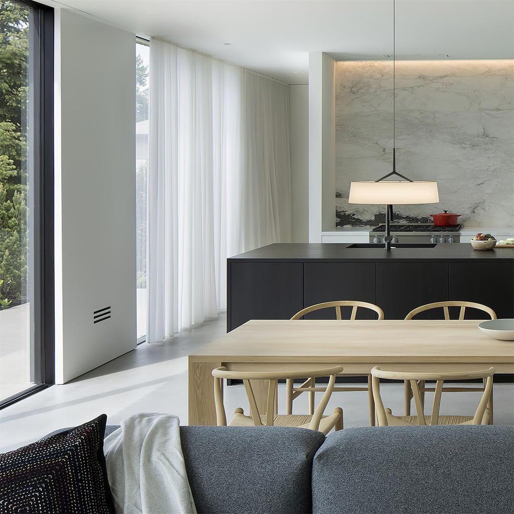Pendant Light White Fabric Drum Black | Fioriscas