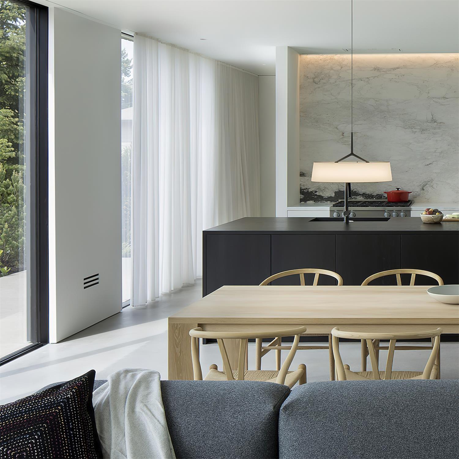 Pendant Light White Fabric Drum Black | Fioriscas