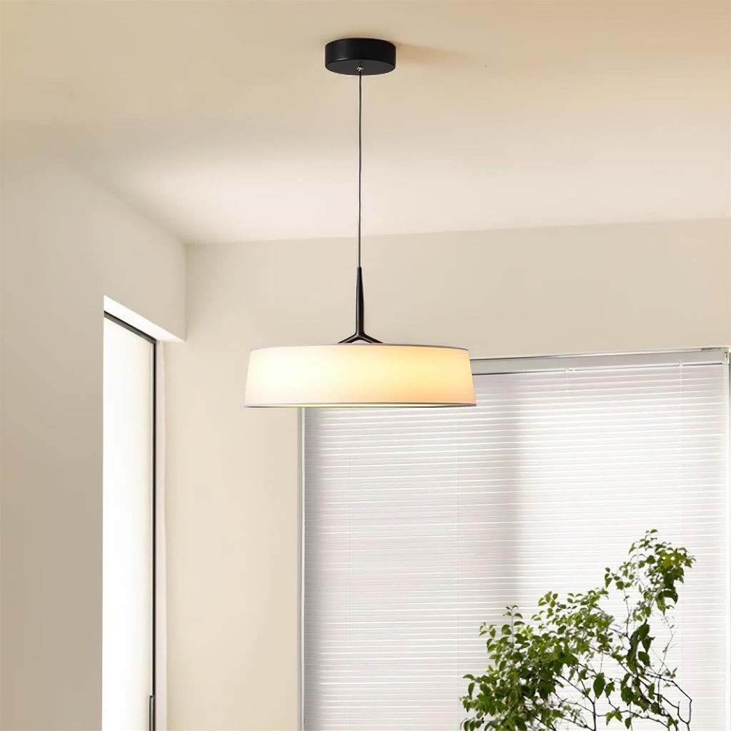 Pendant Light White Fabric Drum Black | Fioriscas