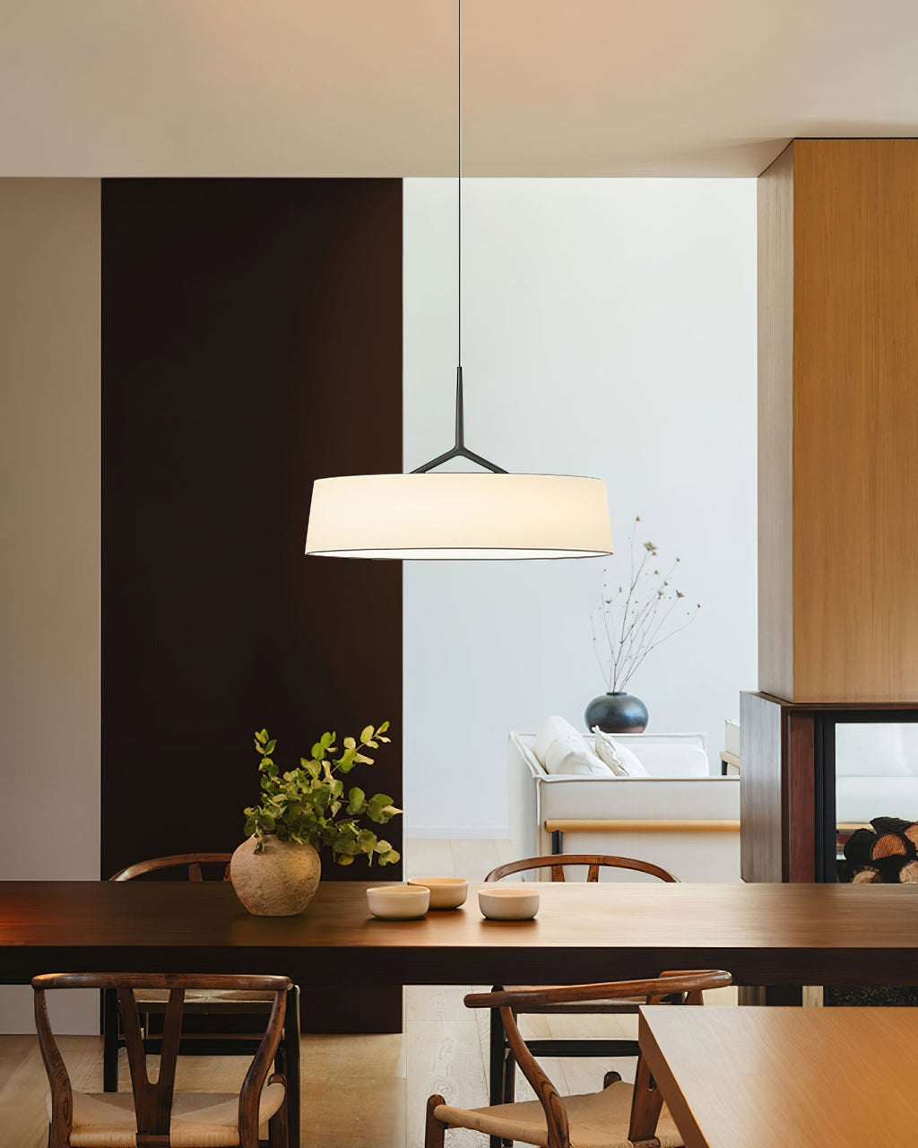 Pendant Light White Fabric Drum Black | Fioriscas