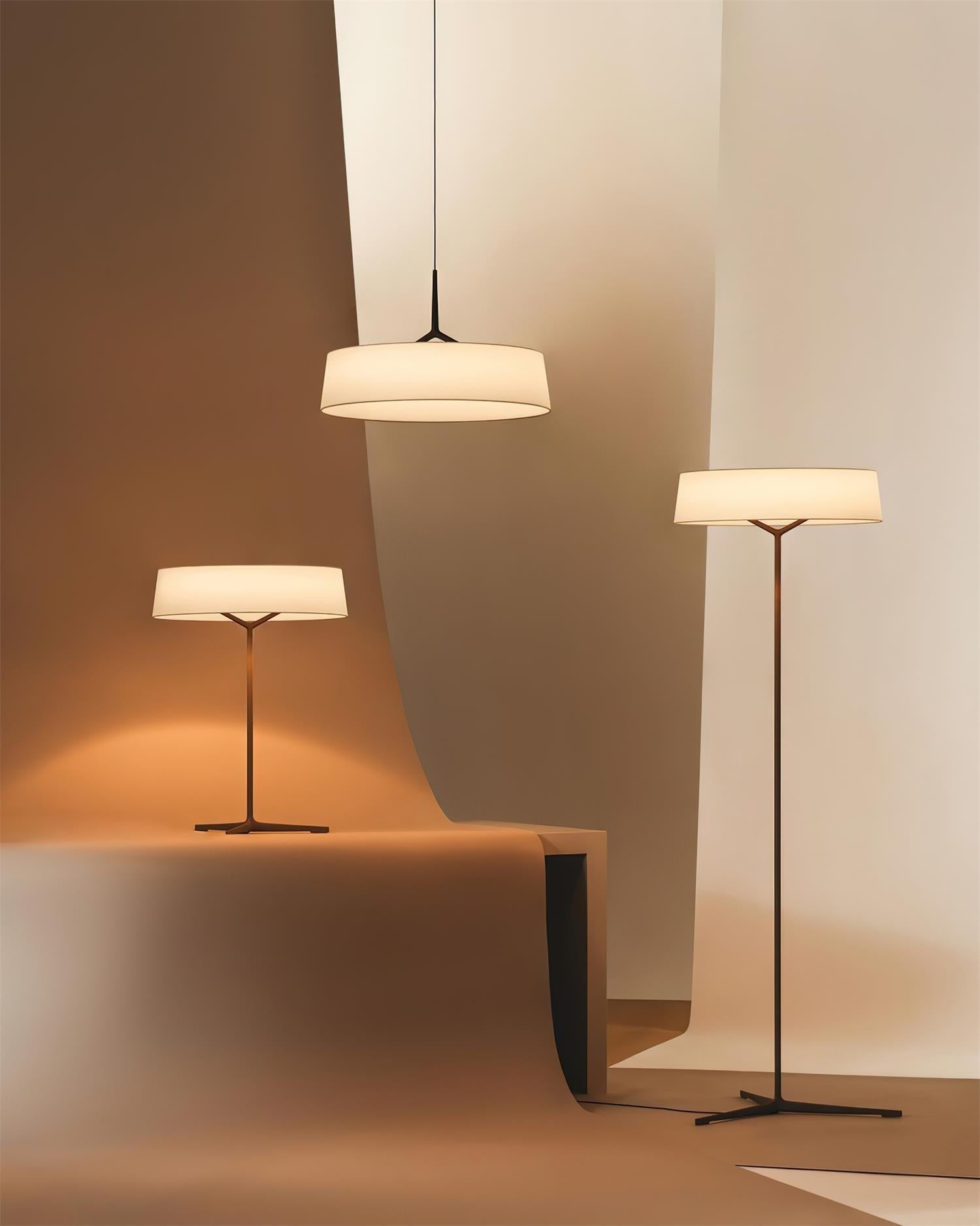 Pendant Light White Fabric Drum Black | Fioriscas