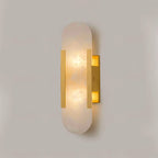 Candeeiro de parede em alabastro natural, luz quente, acabamento em latão ou cobre