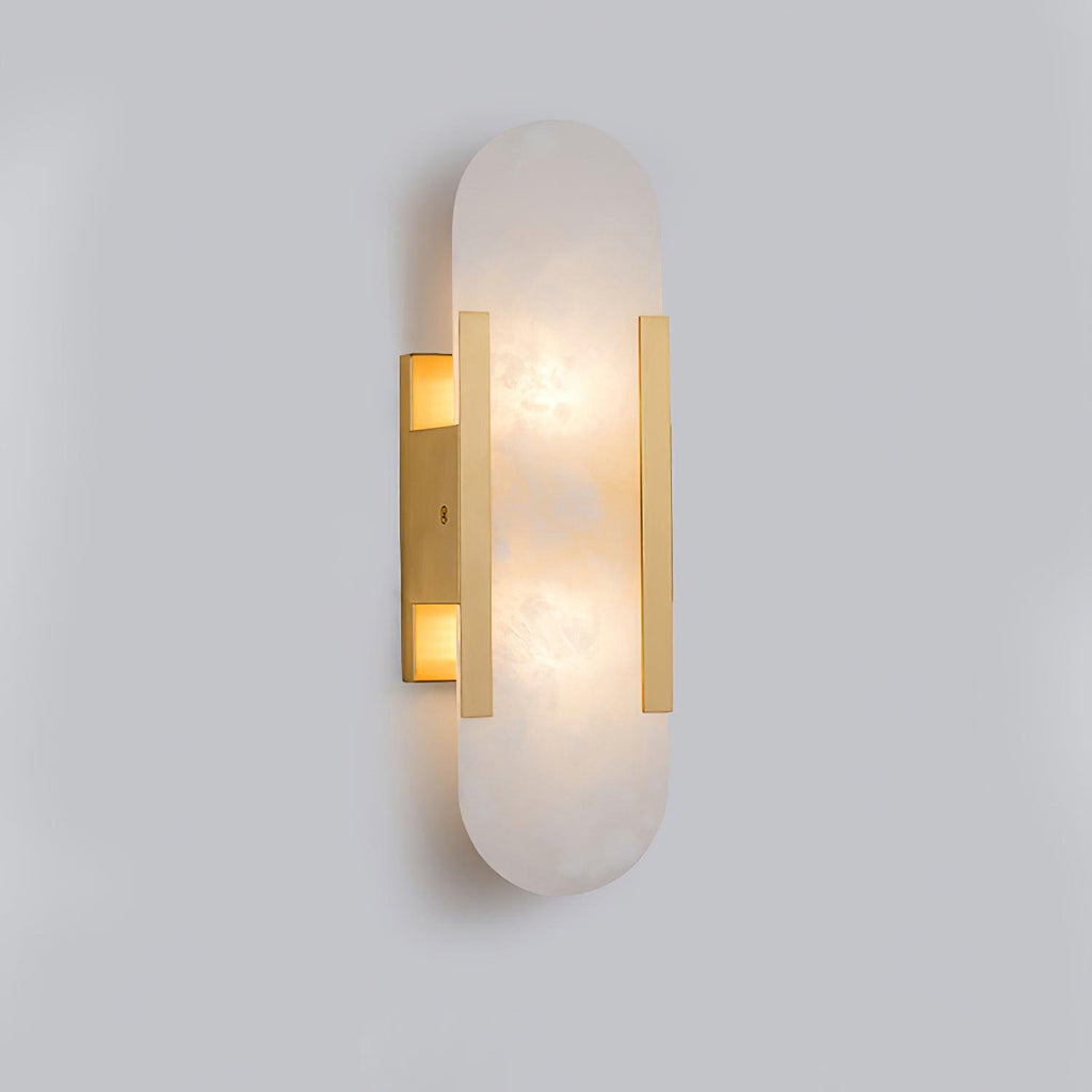 Candeeiro de parede em alabastro natural, luz quente, acabamento em latão ou cobre