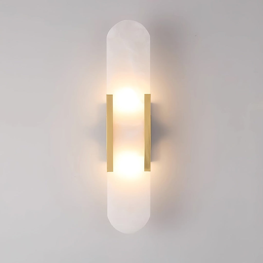 Candeeiro de parede em alabastro natural, luz quente, acabamento em latão ou cobre