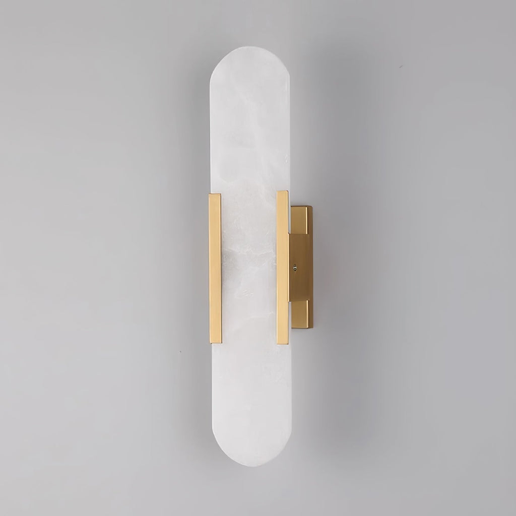 Candeeiro de parede em alabastro natural, luz quente, acabamento em latão ou cobre