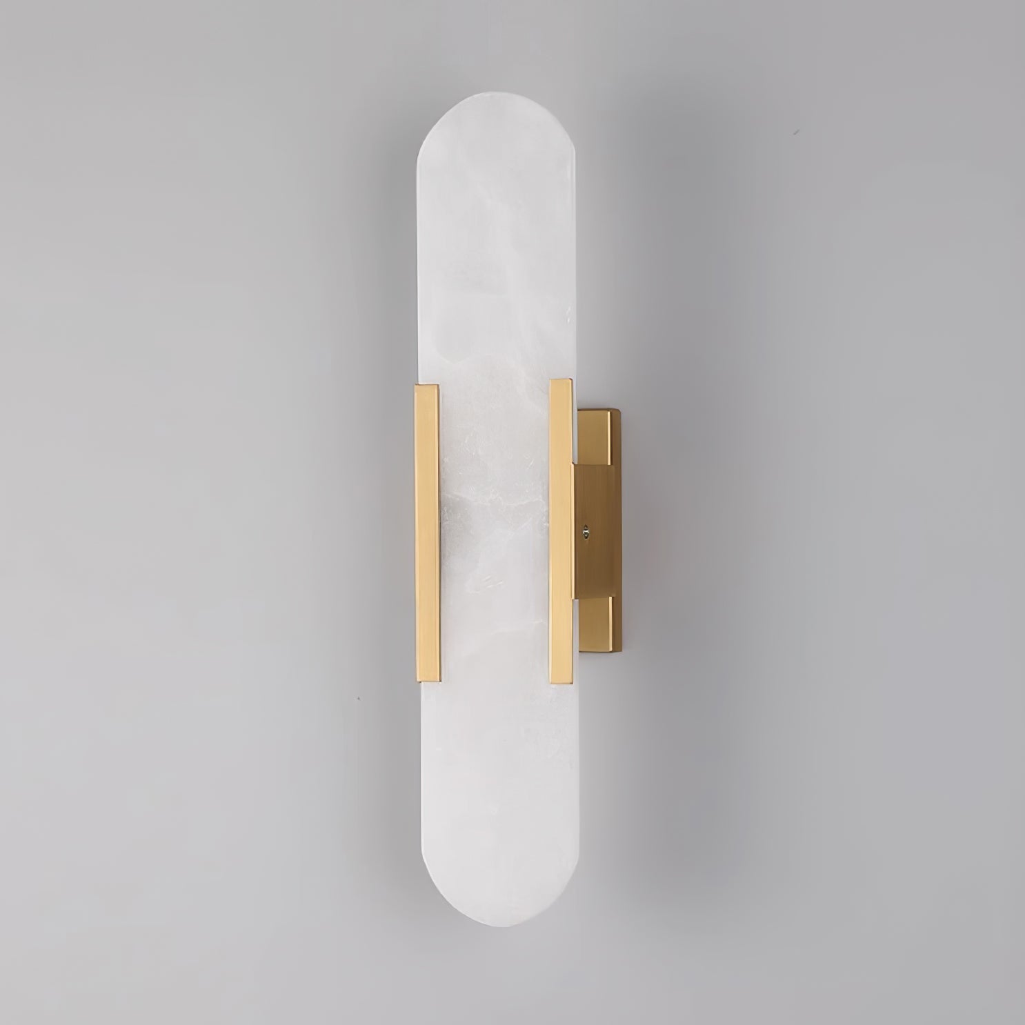 Candeeiro de parede em alabastro natural, luz quente, acabamento em latão ou cobre