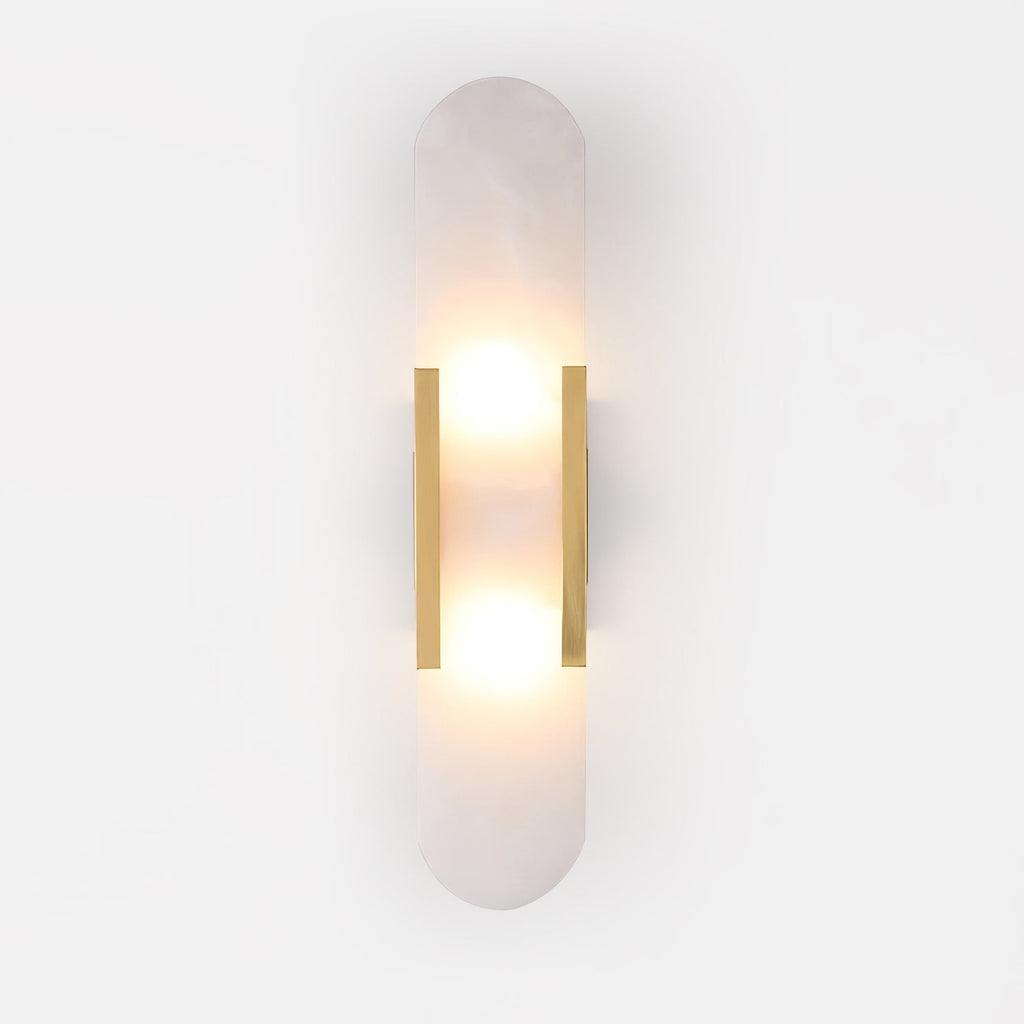 Candeeiro de parede em alabastro natural, luz quente, acabamento em latão ou cobre