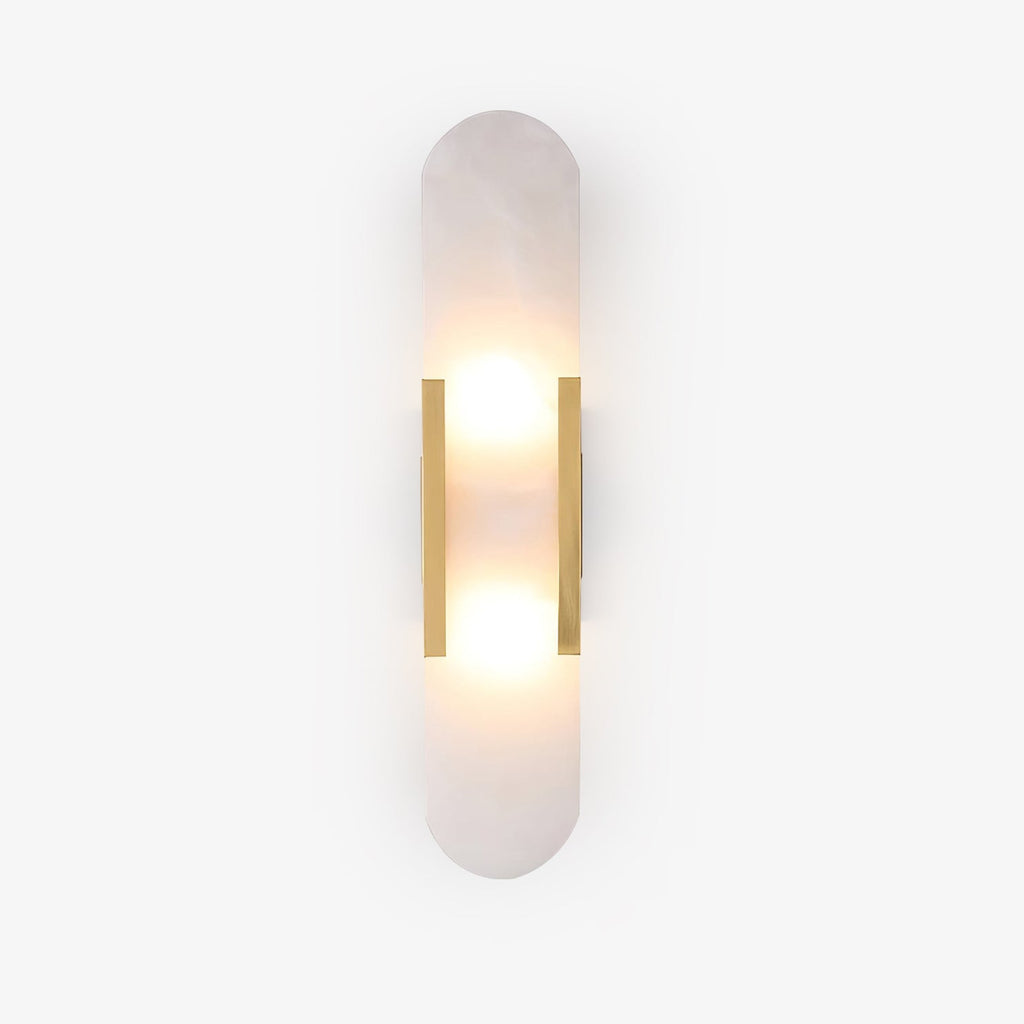 Candeeiro de parede em alabastro natural, luz quente, acabamento em latão ou cobre
