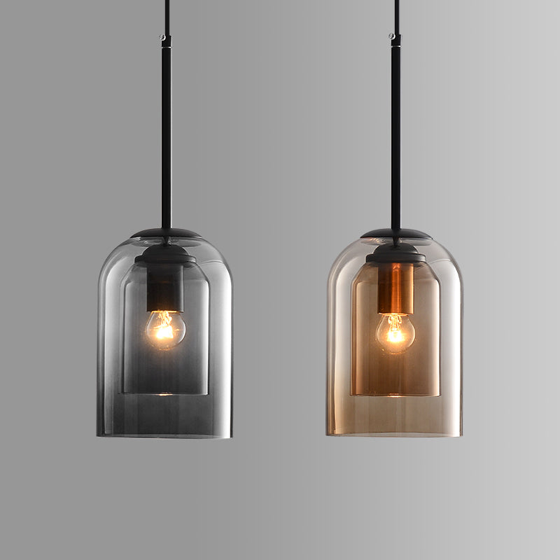 Asteria Duo-pendellampe i lagdelt glass, røykgrå og rustfarget