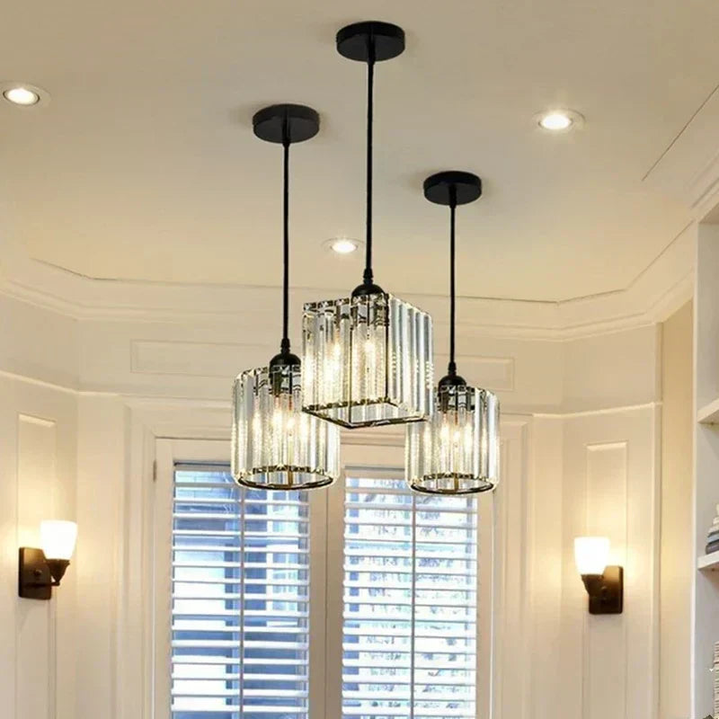 Luminora K9 Crystal Pendant Light, Round or Square Frame