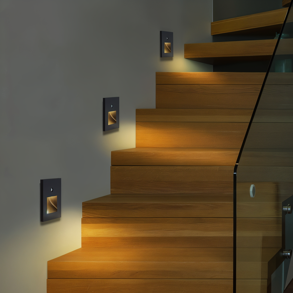 Luz de parede LED embutida com sensor, luminária LumaNest para escadas e corredores